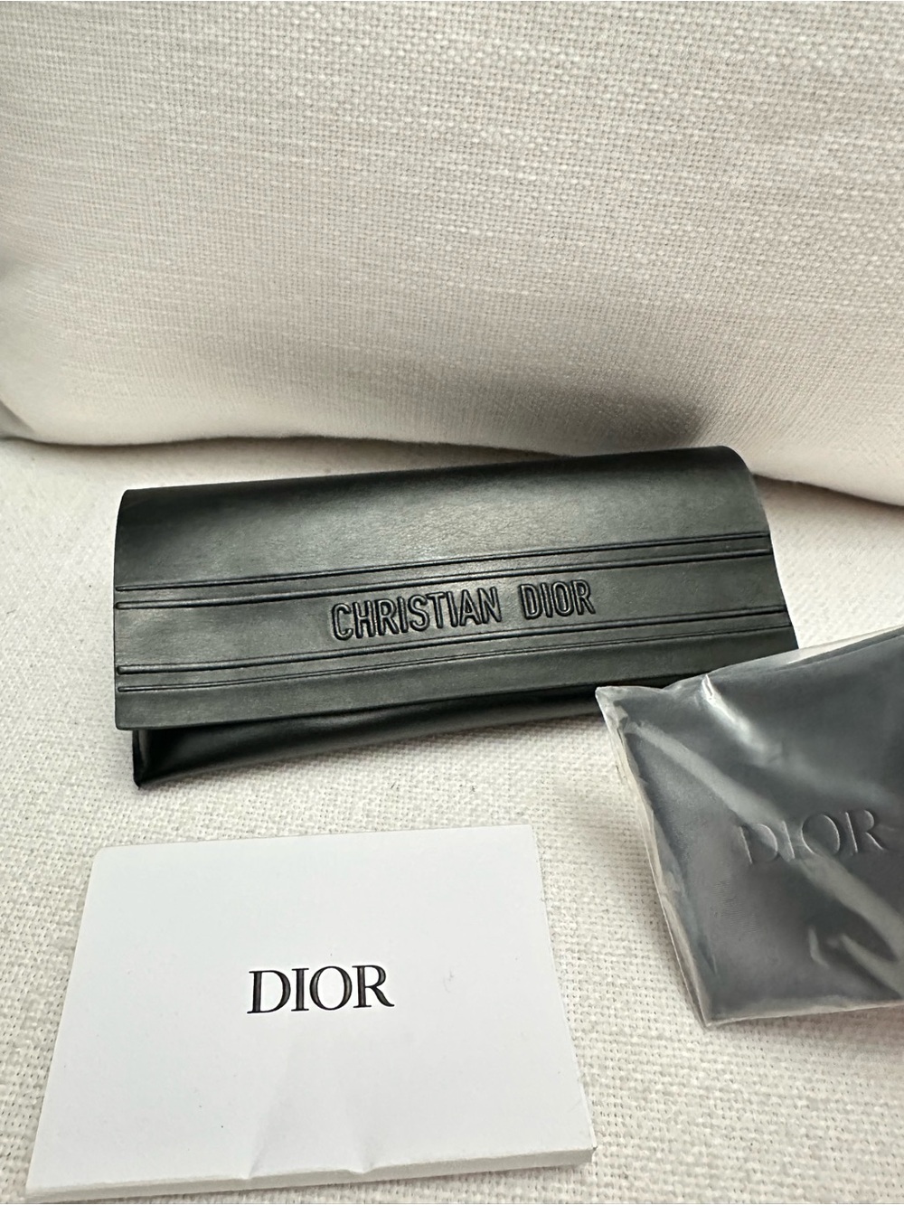 Dior Black Embossed Leather Fold Sunglass case